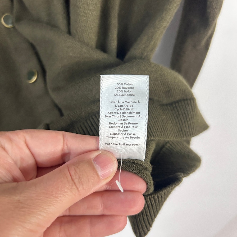 Talbots Olive Cashmere Blend Cardigan 2X Minimalist Capsule Wardrobe Sweater - Picture 5 of 9